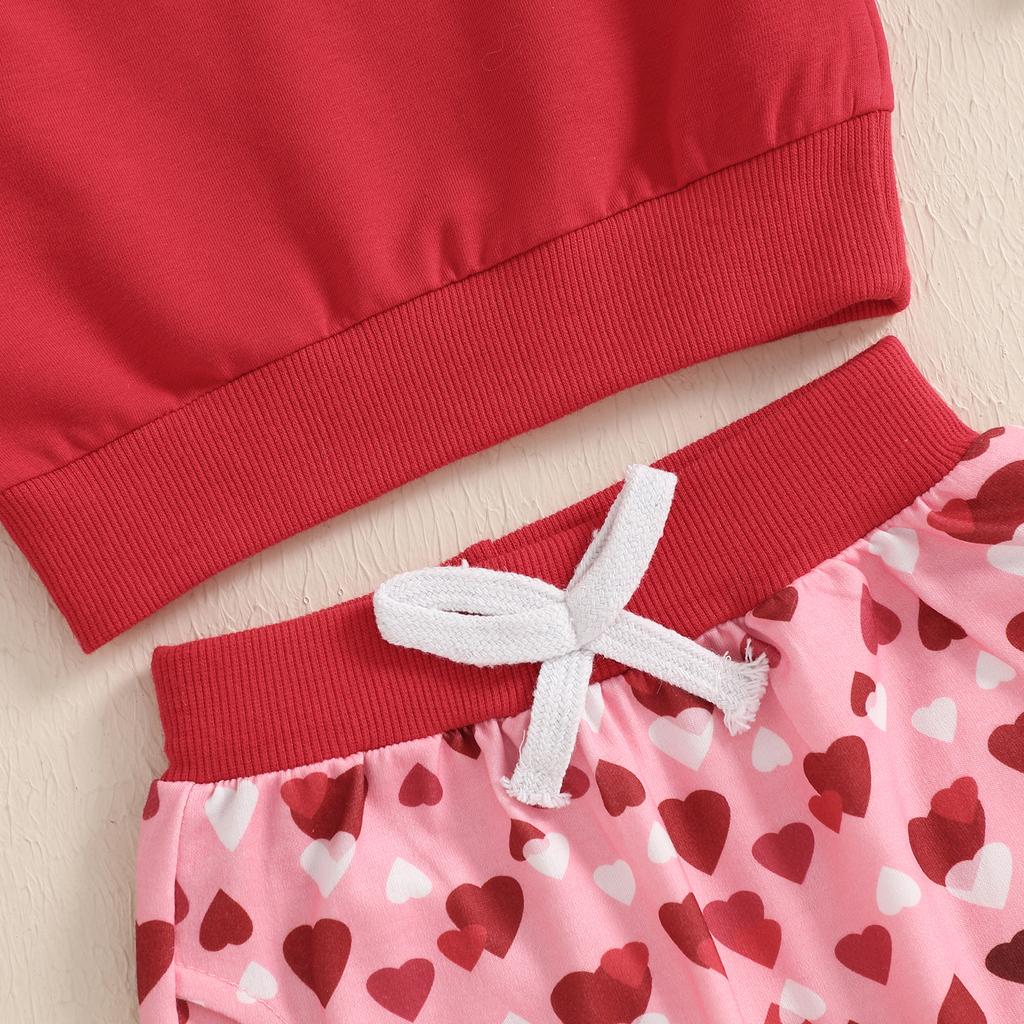 Toddler Girl Valentines Day Outfit, Letter Long Sleeve Sweatshirt Heart Long Pants 2 Piece Set