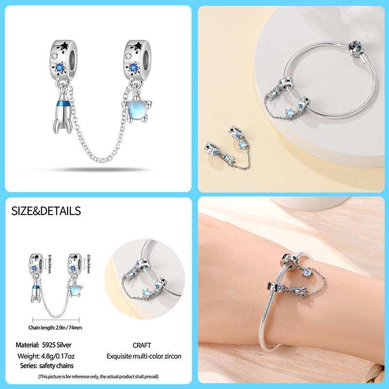 925 Sterling Silver Fashion Space Travel Collection Rocket Astronaut Charms Beads Fit 4MM hole diameter Bracelet DIY Jewelry