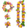 4 Pieces Hawaiian Leis Set Green Red Luau Leis Hawaiian Flowers Leaves Wreath Garland Tropical Floral Accessories for Hawaiian Luau Party Wedding