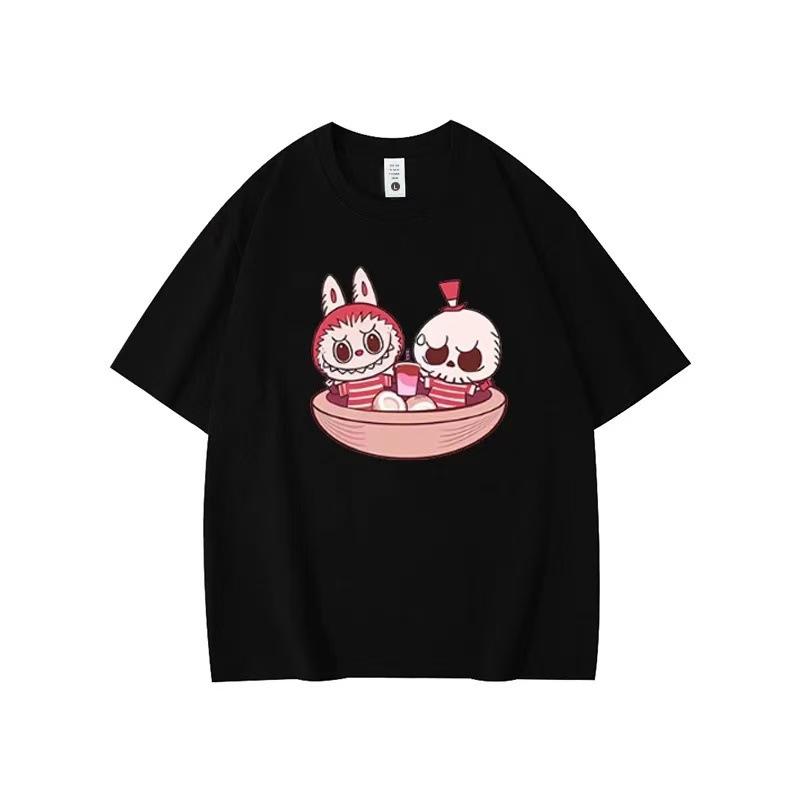 Summer Round Neck Labubu Pattern Printed Top Fashionable Casual Pure Cotton Short Sleeved Women's T-shirts