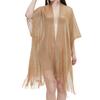 Halbarm Einfarbig Damen Schal Offene Vorderseite Quaste Sonnenschutz Sommer Dünn Bikini Cover Up Schal Strandbekleidung