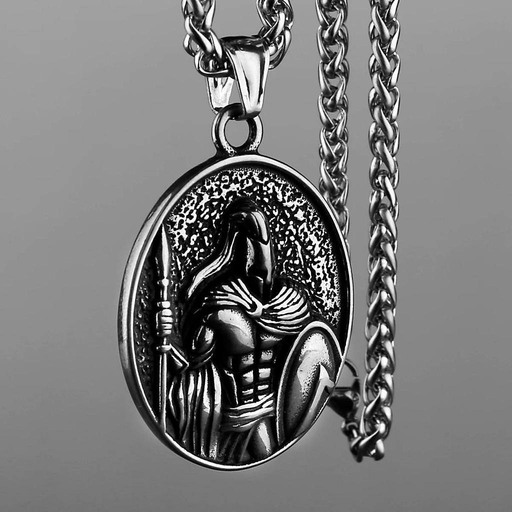 Vintage Retro Spartan Warrior Gladiator Pendant Necklace Chain Unisex Men Women Stainless Steel Fashion Gothic Amulet Talisman Jewelry
