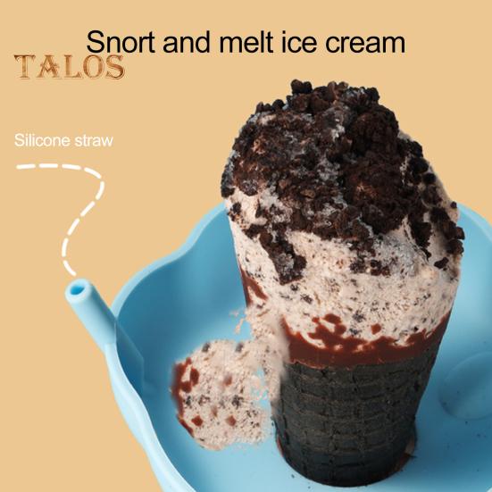 4-Pack Silicone Ice Cream Holders Leakproof Cones Popsicle Stands with Straw Holes BPA-Free Popsicle Stickiness Catcher for Melted Treats