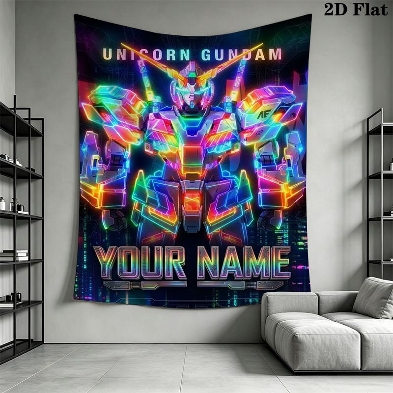 Name Custom Gundam Wall Tapestry Aesthetic Wall Hanging Printed Fabric Blanket Decorative Tapestries for Bedroom Living Room Home Decor