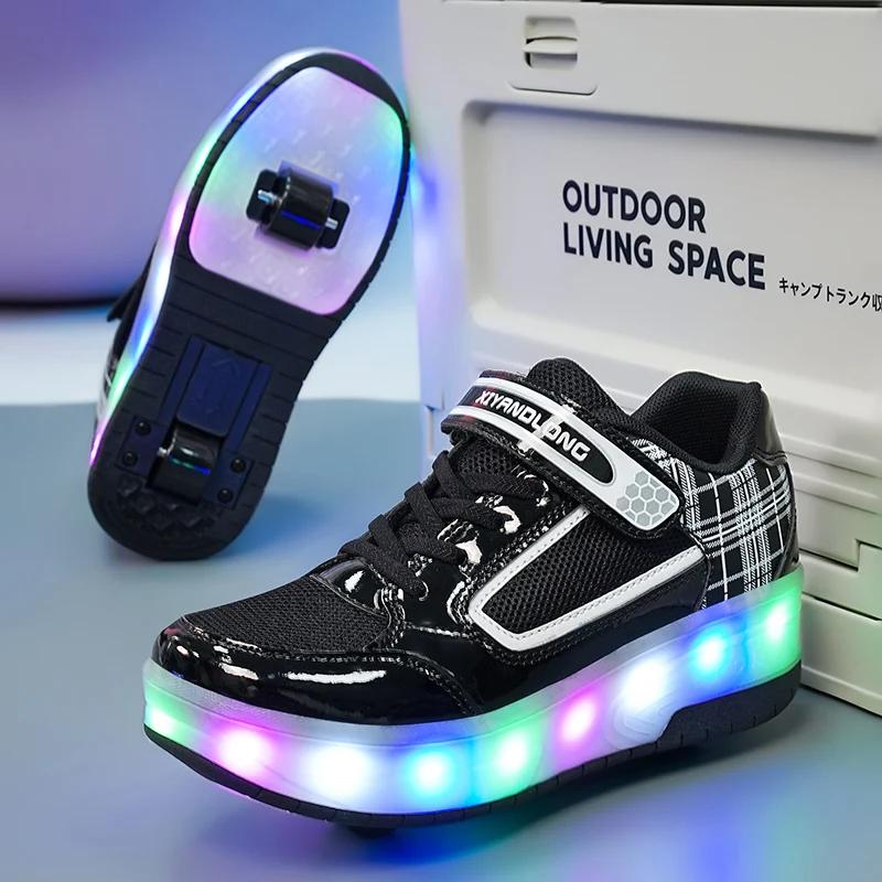 

2-wheel Inline Roller Skates for Boys and Girls Detachable Roller Skates Shoes Flashing Roller Skates LED Lights Speed Sneaker EUR29
