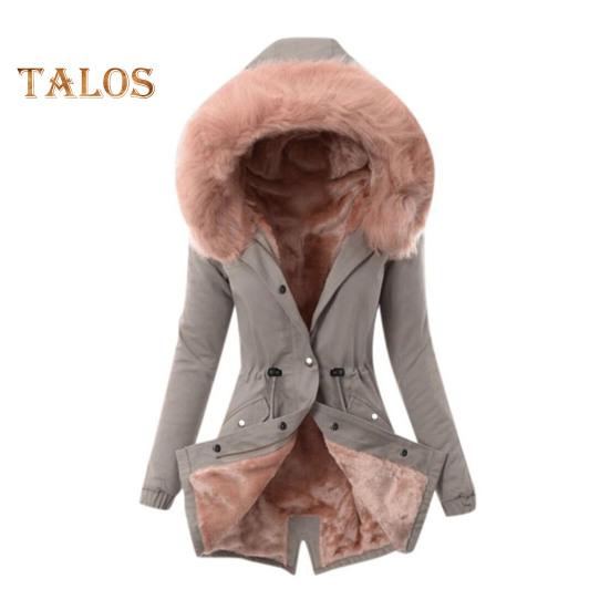 Zimní péřový kabát Polstrovaný s chlupatou kapucí a kapsami Zapínání na zip Parka Větruodolná Udržování tepla Denní svrchní bunda za chladného počasí