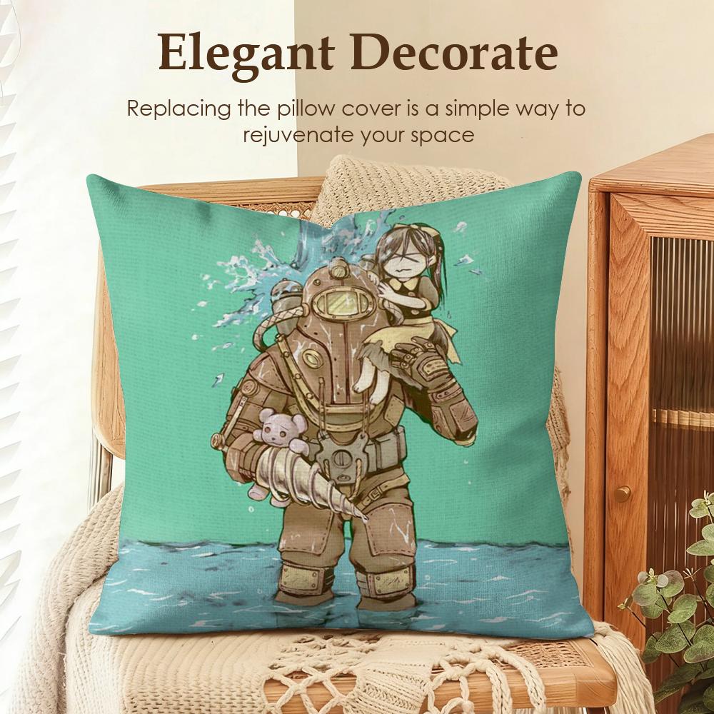 Fanart B-Bioshock R-Rapture Cushion Cover Natural Linen Organic Fabric Double-Sided Printing Sofa Home Decor Gift Pillow Case