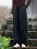 Women Ramie Vintage Thick Warm Pants Autumn Solid Color Elastic Waist Loose Long Pants with Pockets