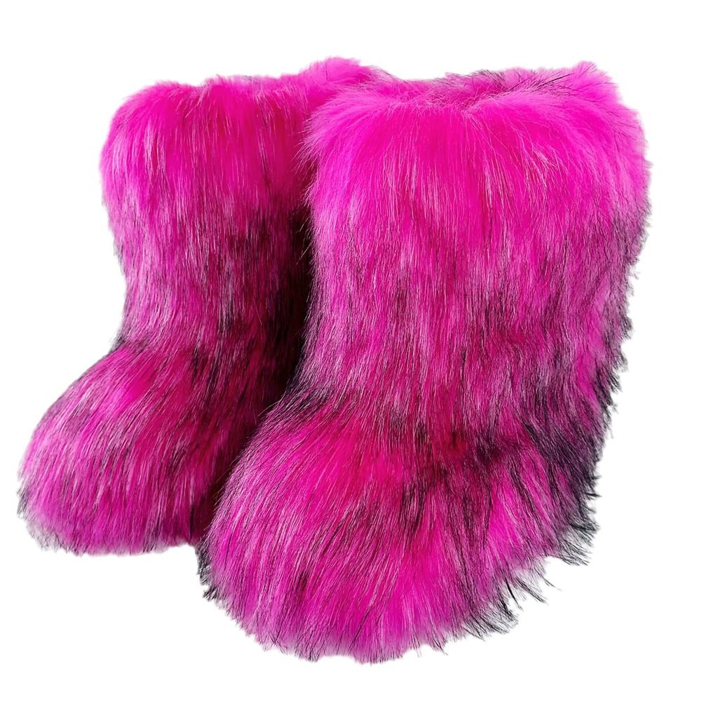 Vintage-Inspired Women's Fuzzy Boots | Brown & Black Faux Fur, Retro Trendy Warm Winter Ankle Footwear