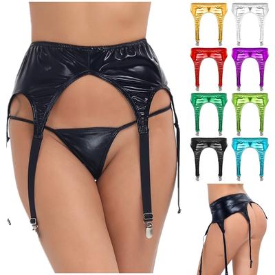 Spandex Womens Shiny Glossy Appearance Hologram Metallic Suspender Clips Stretchy Garter Belt