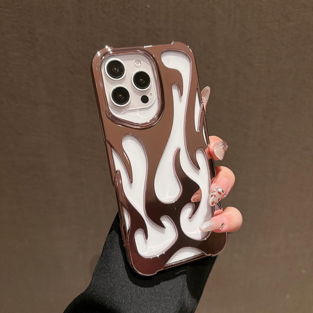 Electroplated Flame Pattern Mobile Phone Case Is Suitable for Apple 16promax Hollow 15 Heat Dissipation 14/13 Anti-drop 12 Large Holes 11
