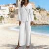Women's Casual V-neck Long Sleeved Shirt Long Pants Two-piece Set