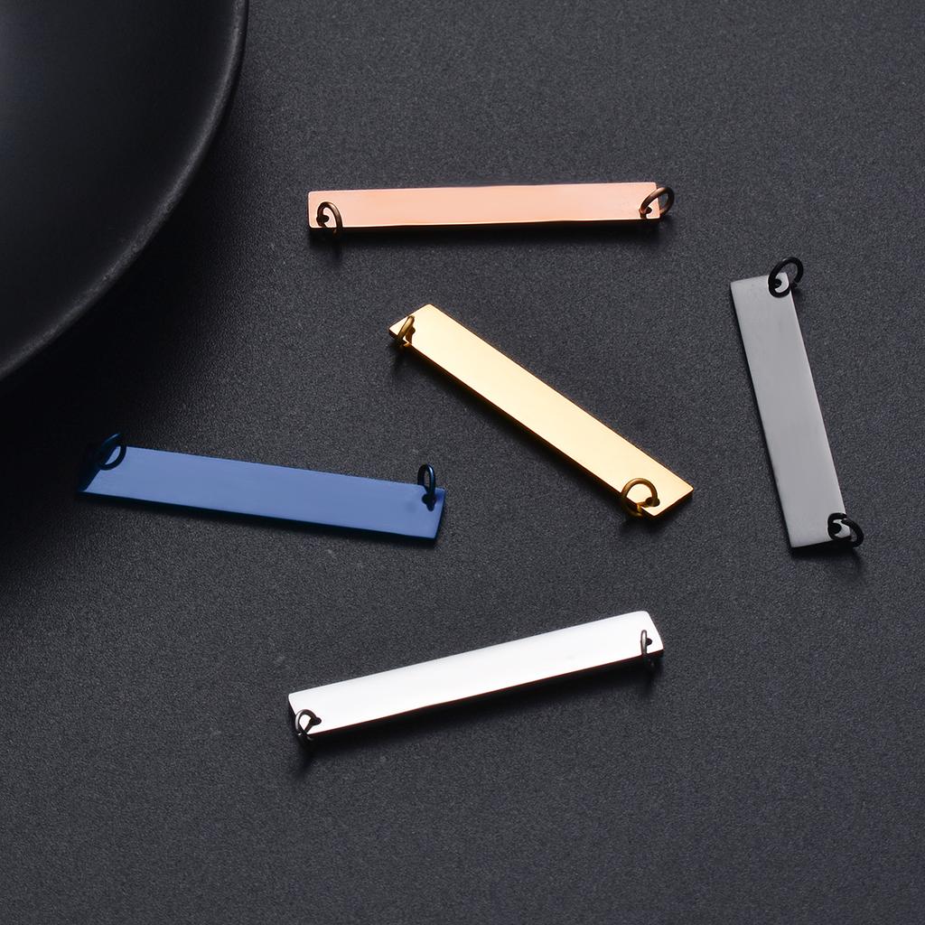 5Pcs Rectangle Tag 2 Holes Stainless Steel Necklace Pendant Charms 35*6mm DIY Jewelry
