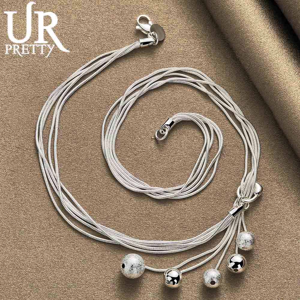 925 Srebro Sterling Pięć Łańcuszków Wężowych Mrożone Gładkie Koraliki Naszyjnik Modna Biżuteria Ślubna