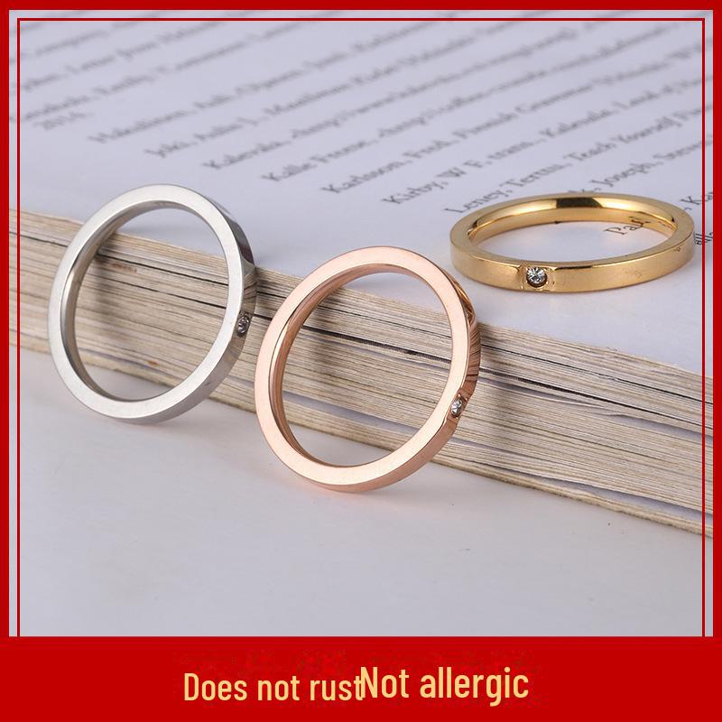 Damen Schlichter Titanstahlring mit Feinem Diamanten - Europäischer, Amerikanischer, Japanischer und Koreanischer Stil