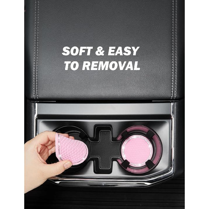JOYTUTUS Cup Holder Coasters for Car, 2 Pack Universal Anti-Slip Car Coasters with Crystal Rhinestone, 2.75 inch/6.98 cm PVC Cup Holder ert Coaster,