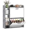 Slim Shoe Rack, 2 Tilting Drawers, 3 Open Compartments, Holds 15 Shoes, 83x24x90.5cm, Gray