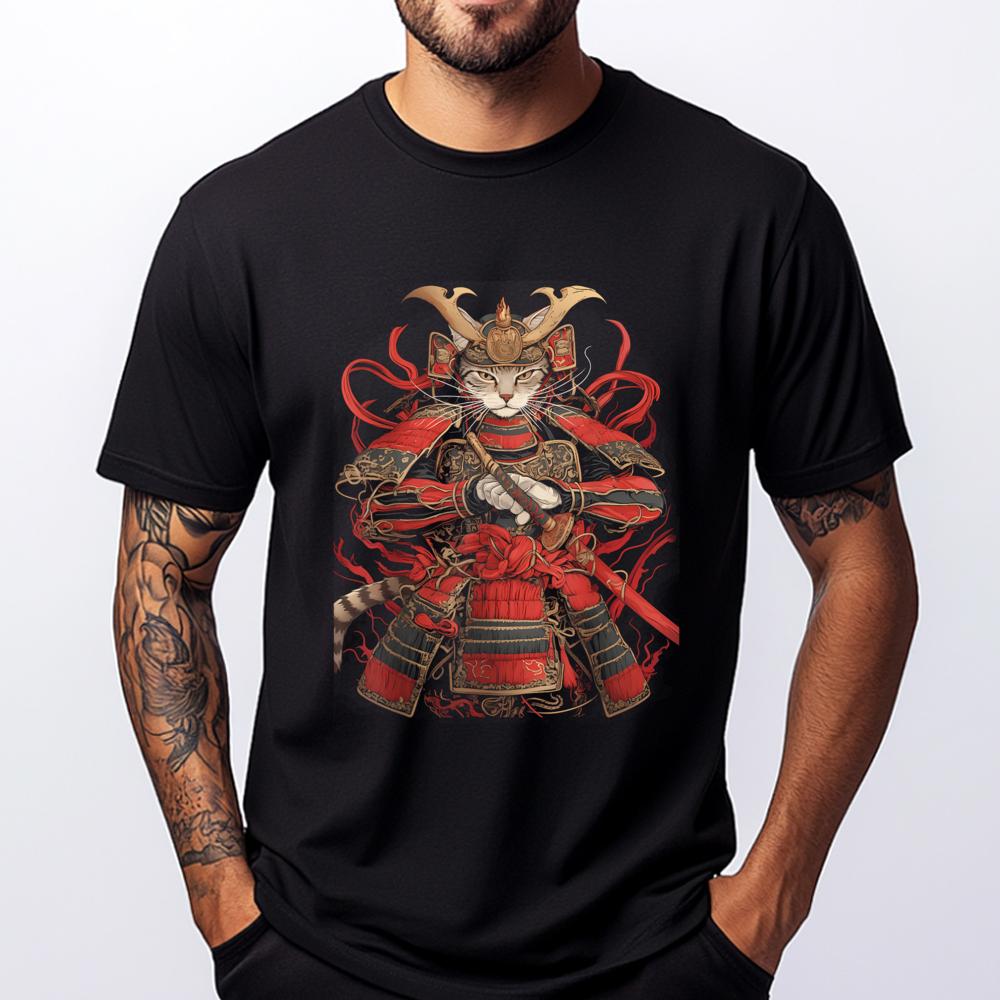 Cat Samurai Ninja Cat Samurai Art Ukiyo E Cute Oversized T Shirt T Shirt Homme Father s Day - Men s Summer Cotton Graphic Tee S разноцветный
