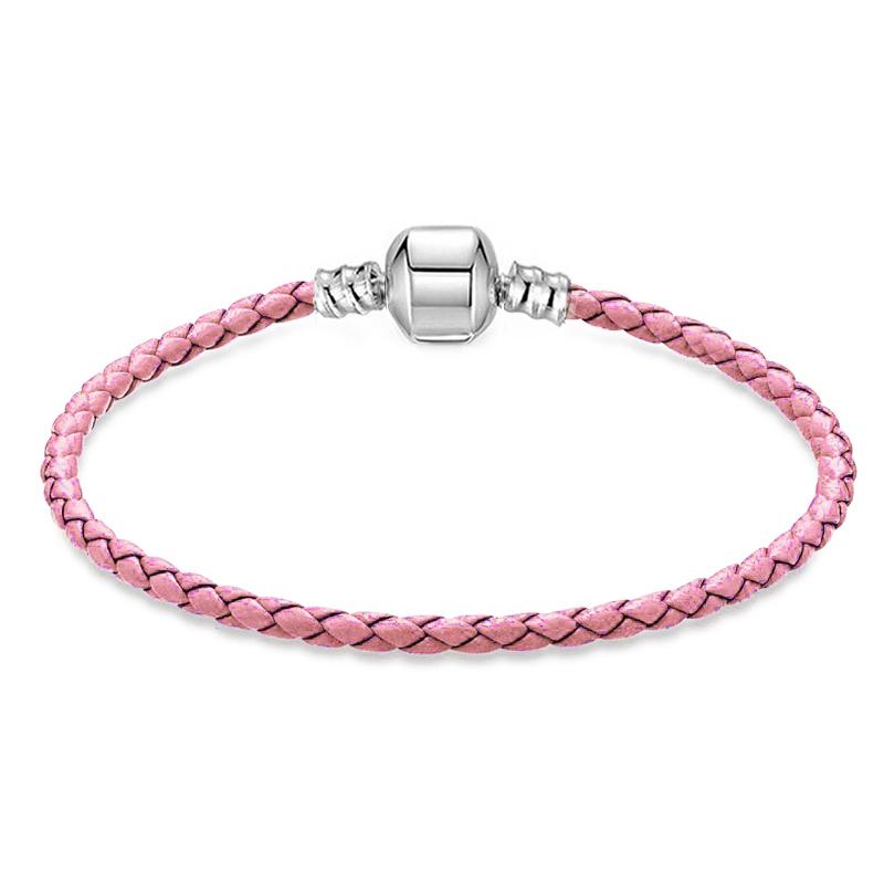 Розовый Романтичный Кожаный Браслет-Шарм Подходит для Оригинальных DIY Браслетов с Бусинами Для Женщин Девушек Изготовление Украшений 16cm