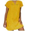 Gonna ampia estiva da donna alla moda, manica corta, scollo a V, abito in cotone e lino