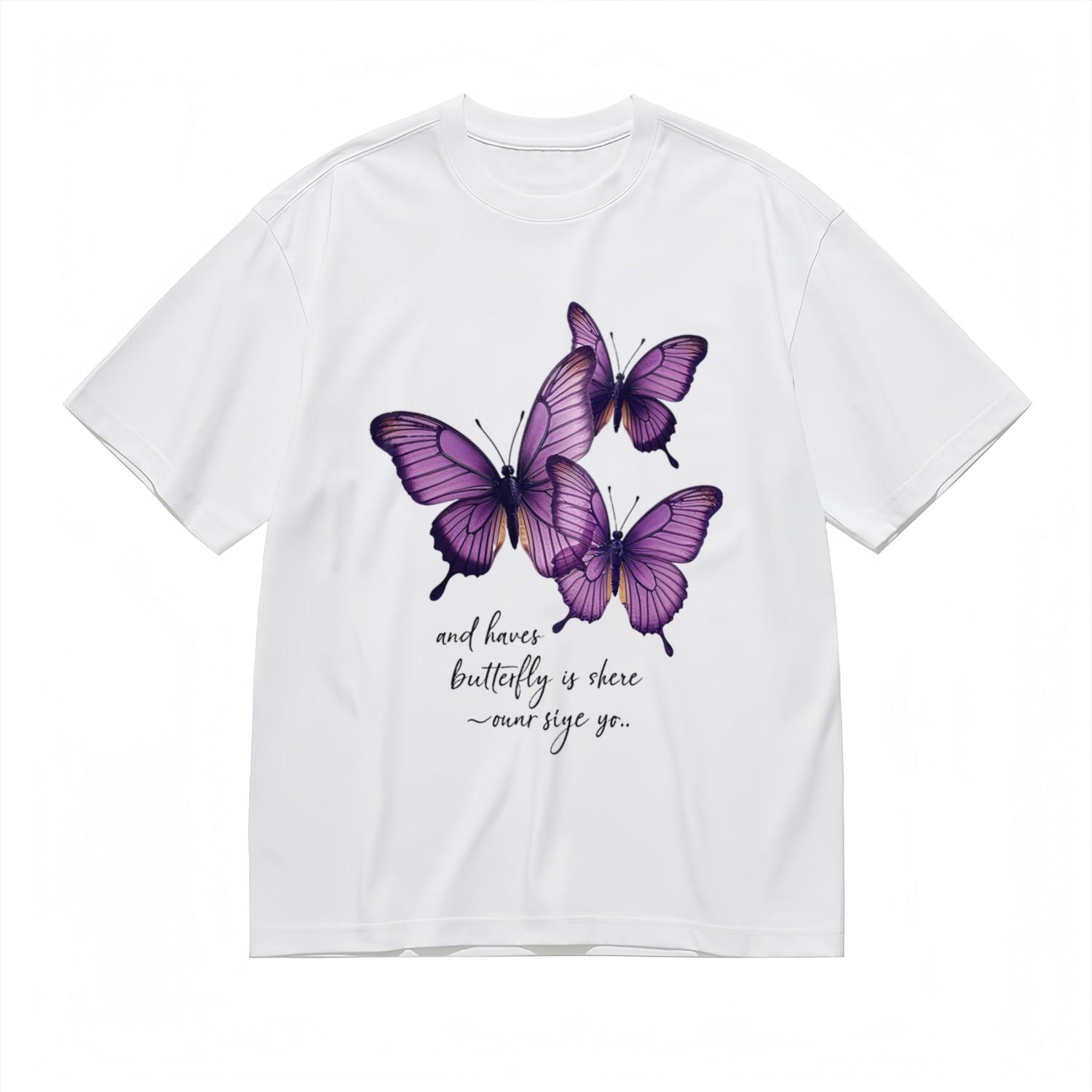Women s All Season Fashion Classic T-Shirt Mens Womens Tees Top Watercolor Wing Design Printed Tee 2XL