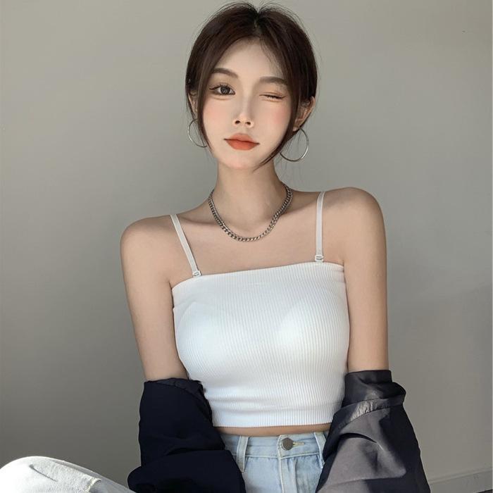 With chest pad, women's new removable shoulder strap tube top sling integrated vest with beautiful back top
