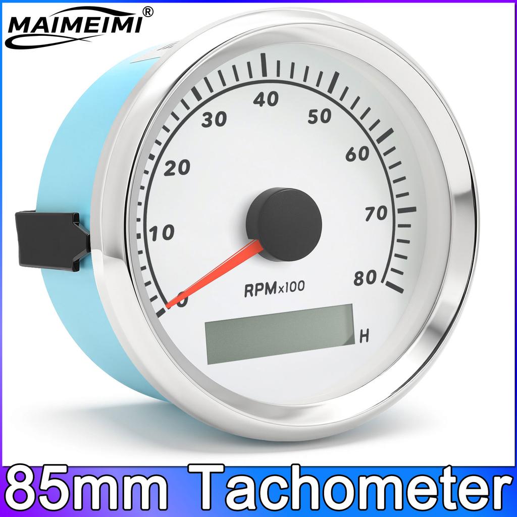 85mm Tachometer  Auto Marine RPM Meter Gauge 8000RPM REV Counter LCD Hourmeter with Red Backlights 12V 24V