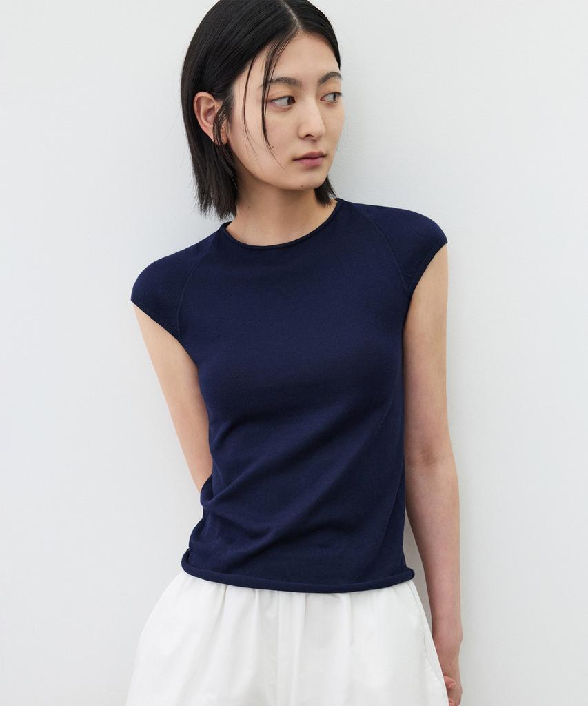 Woman Cutoff Cap Sleeve Navy