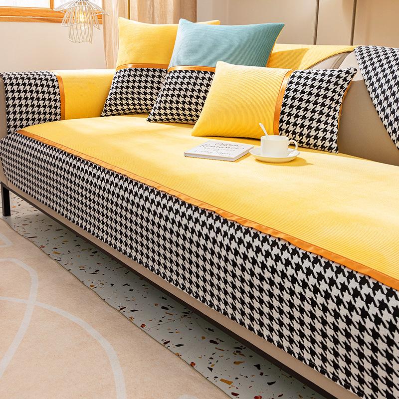 Thousand Bird Grid Splicing Sofa Cover Chenille Winter Sofa Cover All-season Universal Sofa Cushion for Living Room Home Decor