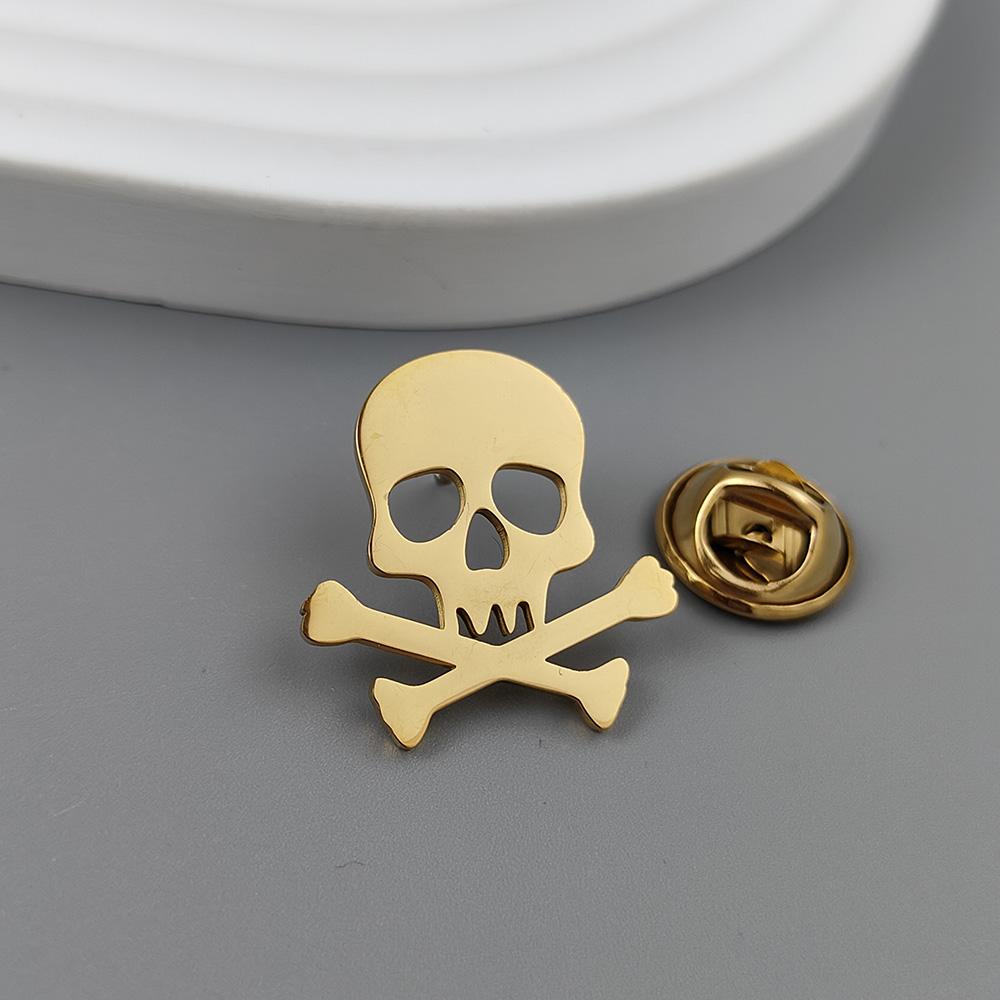 Punisher Skull Gold-plated Badge, Suit Lapel Pin Stainless Steel Black, Anti-exposure Buttons for Women, Brooch for Men