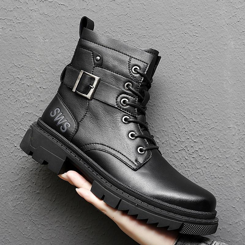 

Модные зимние мужские ботинки, меховые брендовые, высококачественные, из натуральной кожи, мужские байкерские ботинки, повседневная обувь TrendShoes, модные мужские ботильоны 44 чёрный