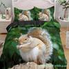 3D Squirrel King Queen Duvet Cover Lovely Animal Bedding Set For Kids Teens Adults Wildlife Green Leaves Soft 2/3pcs Quilt Cover