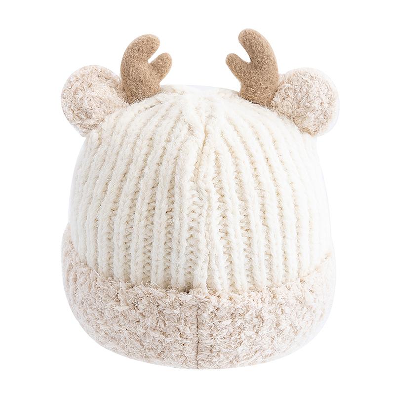 New Women Cute Plush Fur Warm Winter Hat Young Trendy Knitted Hat With Deer Horn Ear Girls Lovely Elegant Fur Winter Cap