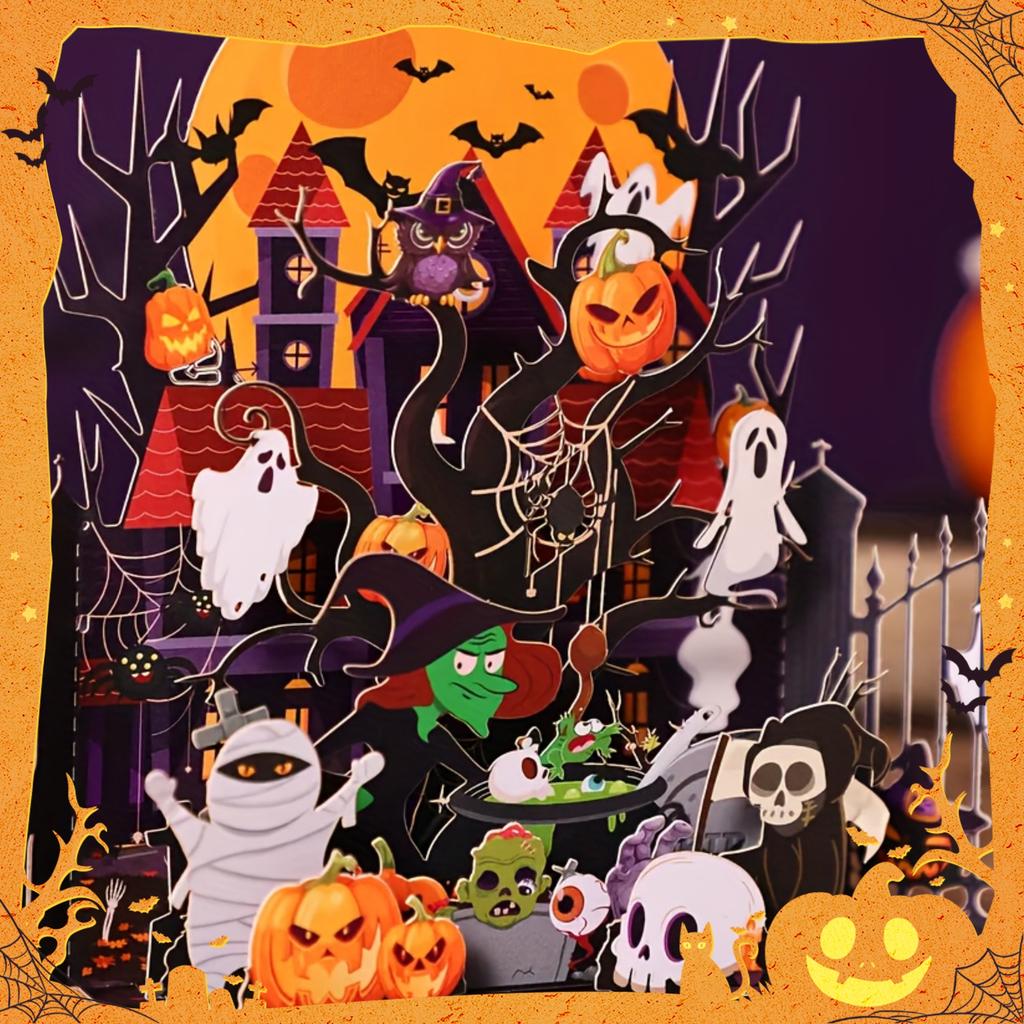 Handmade Halloween 3D Greeting Card, Party Invitation Letter, No Assembly Required, Suitable for Halloween Decoration