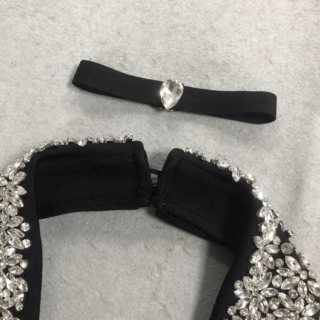 Halter Rhinestone Embellished Sexy Black Bandage Long Dress
