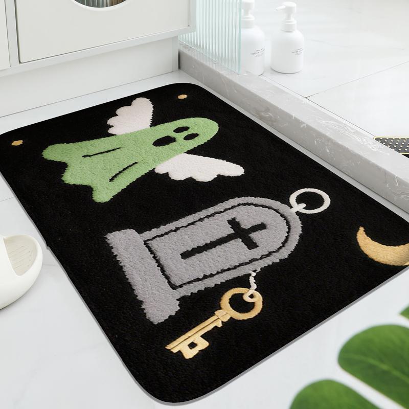 Golden Bat Pattern Bathroom Non Slip Mat Toilet Water Absorbing Foot Mat Shower Room Carpet Decorative Mat Soft And Comfortable