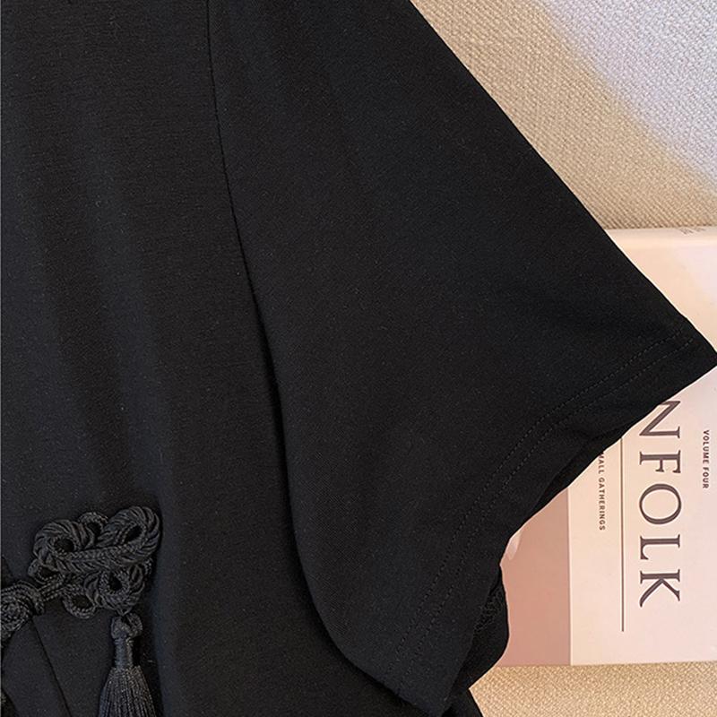 Abbigliamento da donna taglie forti, stile cinese moderno vintage, Repubblica di Cina, top a maniche corte con ricamo