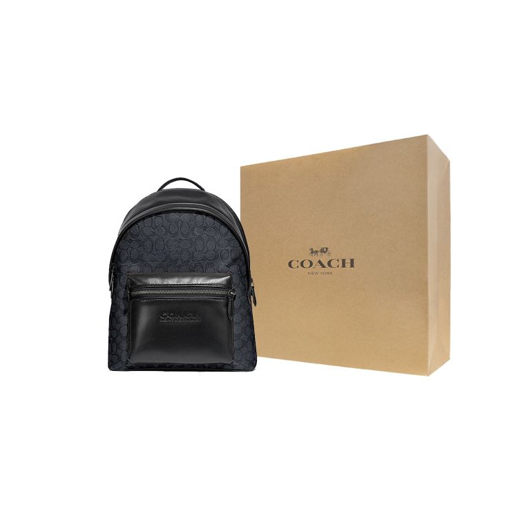 Coach Zaino con Stampa Logo Classico Capacità Ampia Tela Rivestita e Pelle di Vitello Uomo Nero C2670-JICHR
