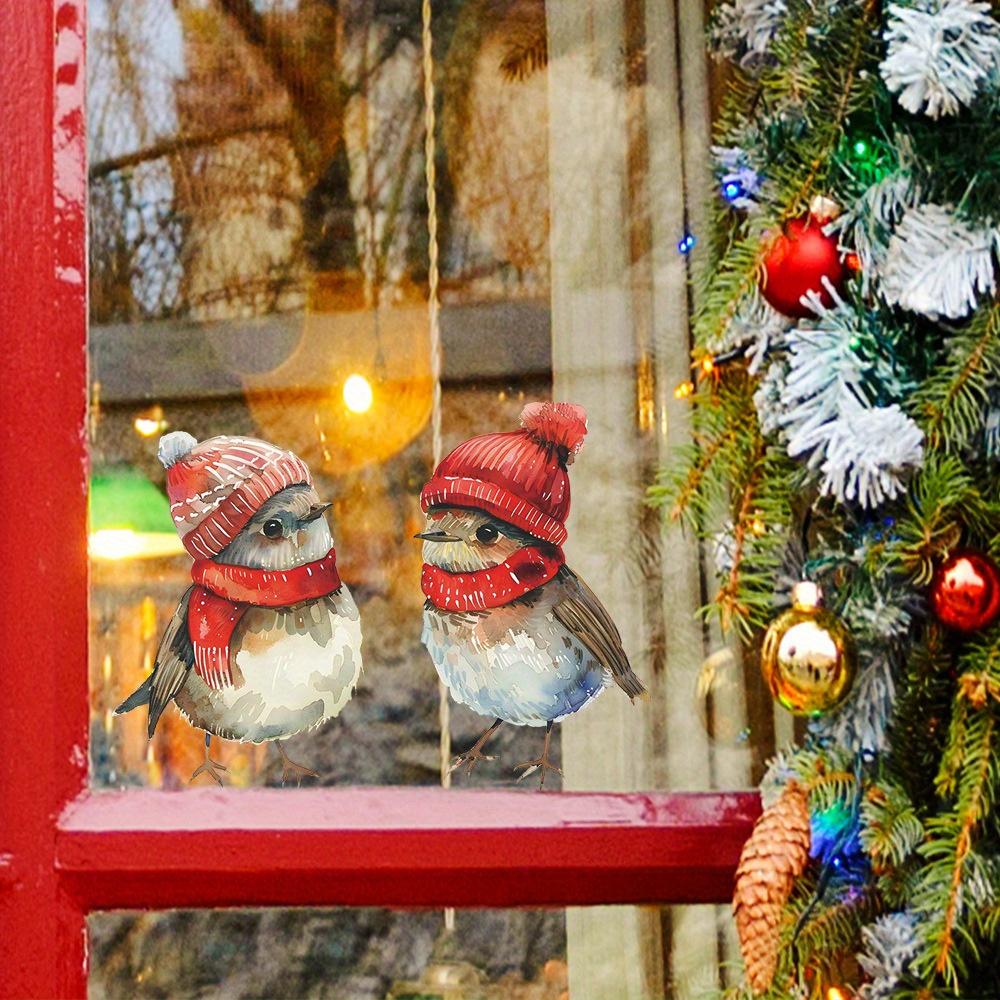 1pc Christmas Holiday Bird Window Clings Festive Decor Home Bathroom Stickers Thanksgiving Chinese New Year Decorations Sticker