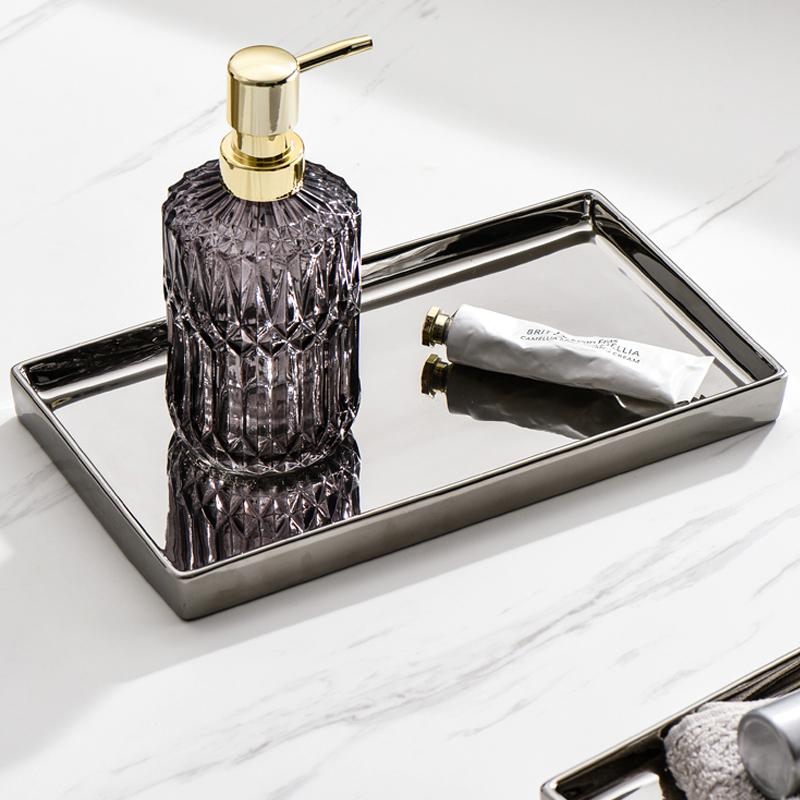 Nordic Light Luxury Electroplating Silver Ceramic Tray Rectangular Storage Tray Jewelry Tray Home Living Room Decoration Modern