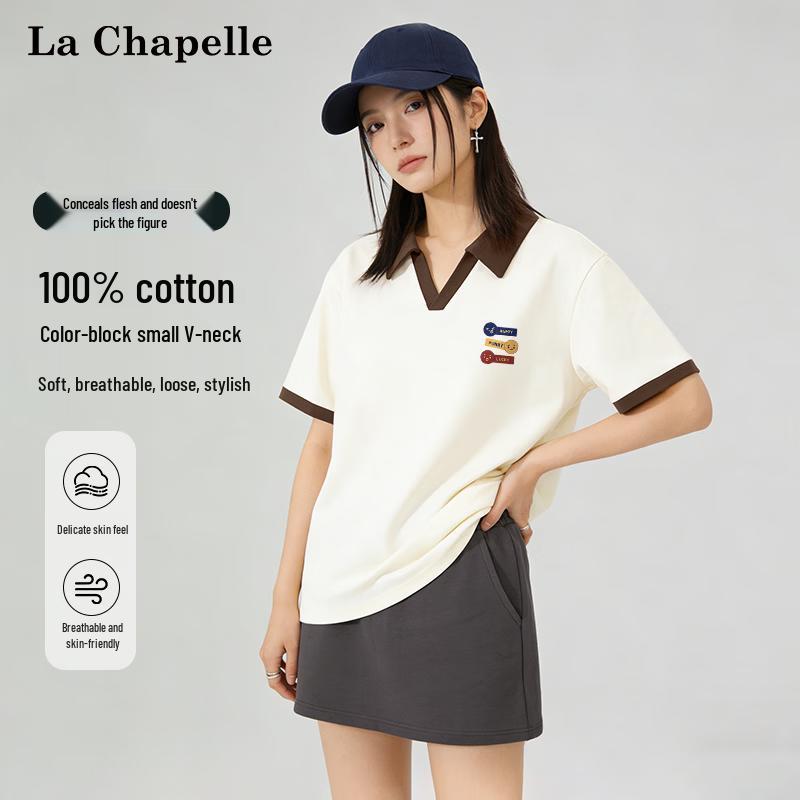 La Chapelle Women's College Style Color-Block Polo T-Shirt