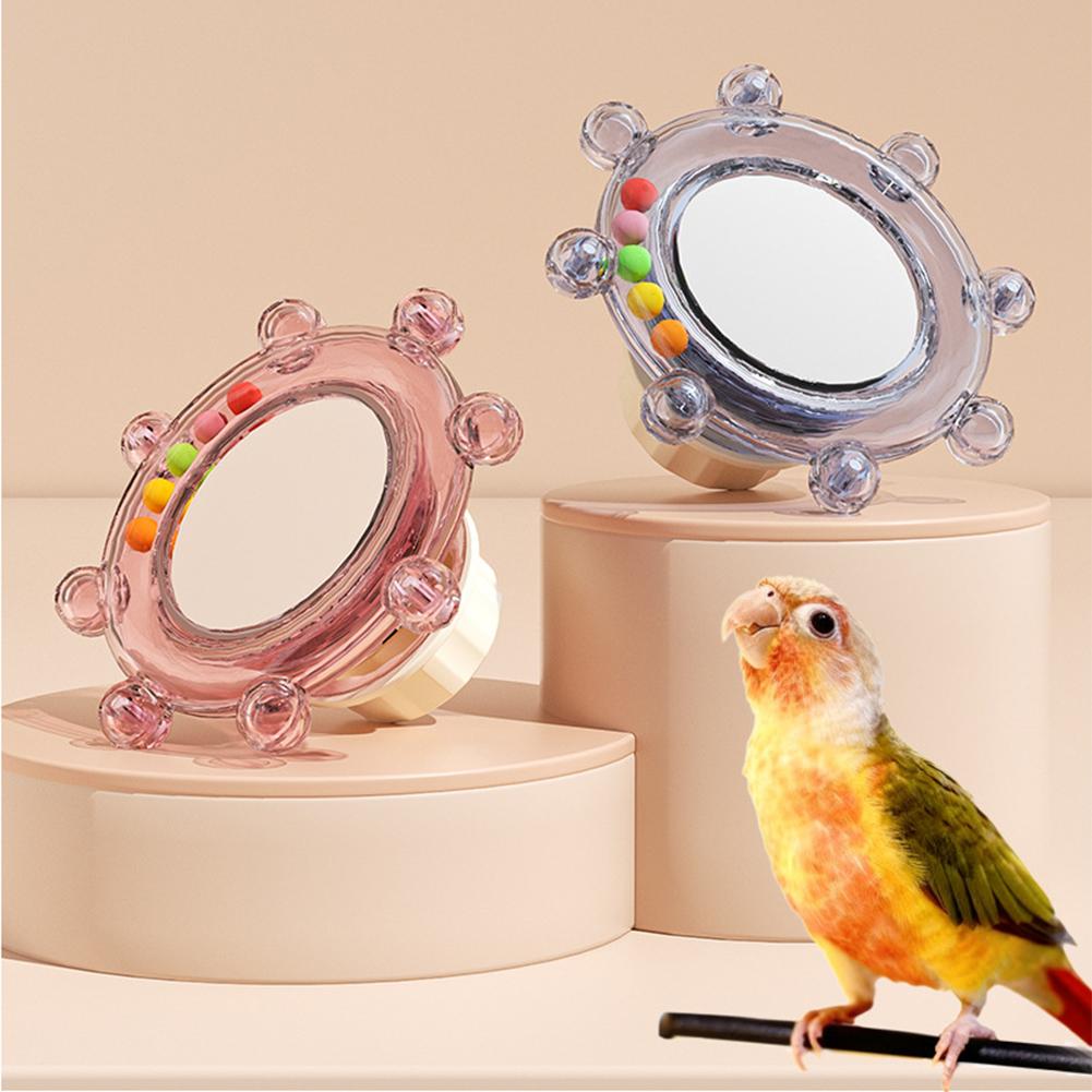 Bird Mirror Toy With Bell Chew Beads Parrot Cage Accessories Beak Grinding Boredom Relief Interactive Toy
