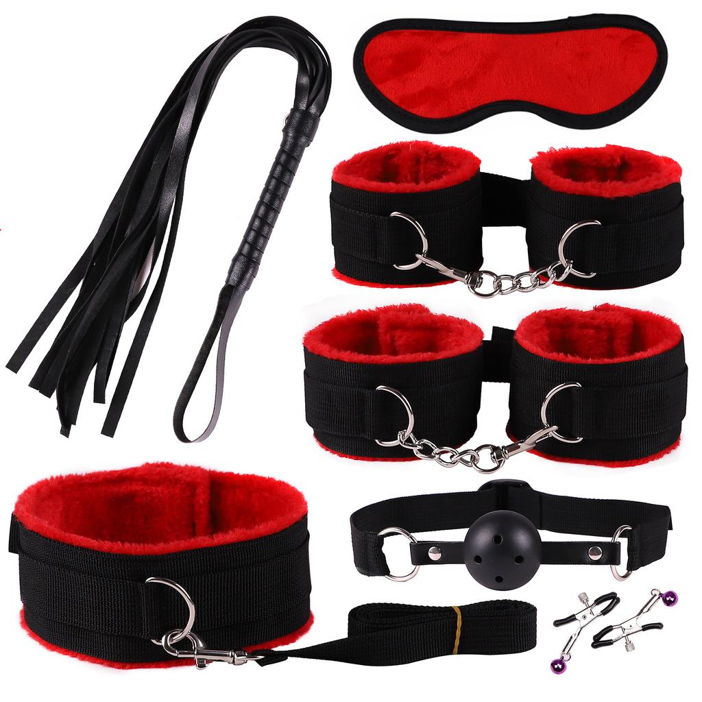 Sex Games Whip Gag Nipple Clamps Sex Toys For Couples Exotic Accessories Sexy Leather BDSM Kits Plush Sex Bondage Set Handcuffs