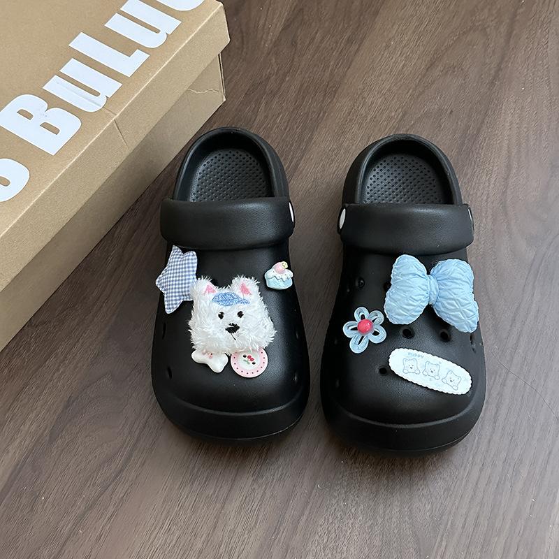 

Thick-soled bag head slippers women s spring and summer 2025 new models step on shit beach sandals wear hole shoes to increase orgasm 36 чёрный