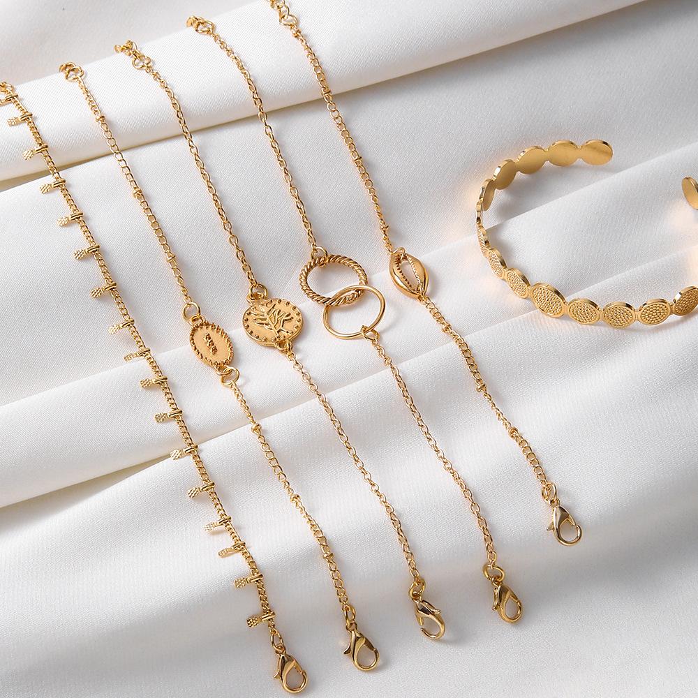 Personalized Gold Shell Circle Disc Bracelet Bracelet Bracelet Six-Piece Set Bracelet Women