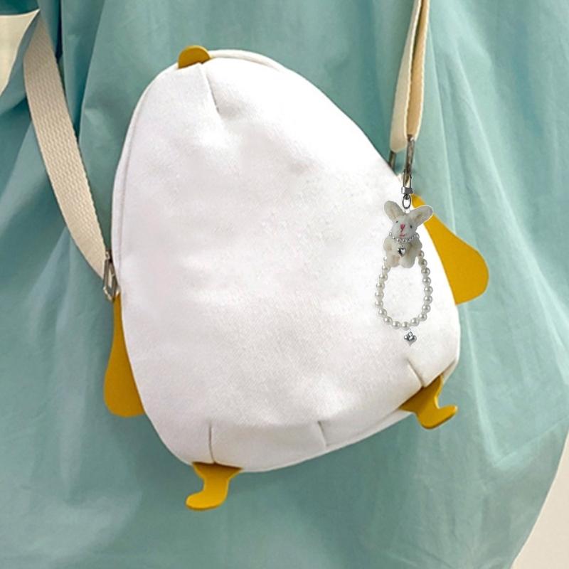 Heart Pearl Phone Chain Plush Rabbit Charm Keychain Pendant Backpack Decoration