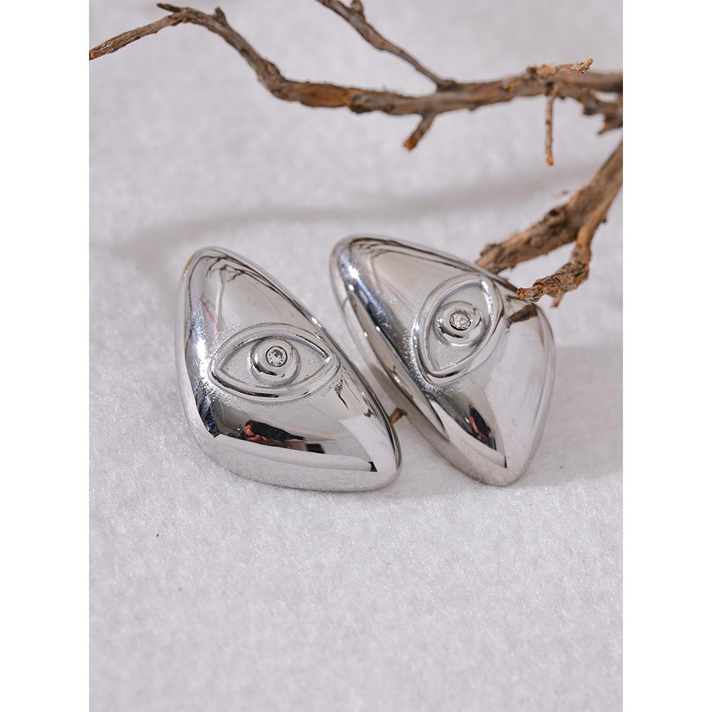 Yhpup 316l Stainless Steel Eye Triangle Stud Earrings Stylish Unique Design Metal Attractive Statement Jewelry for Women Gift