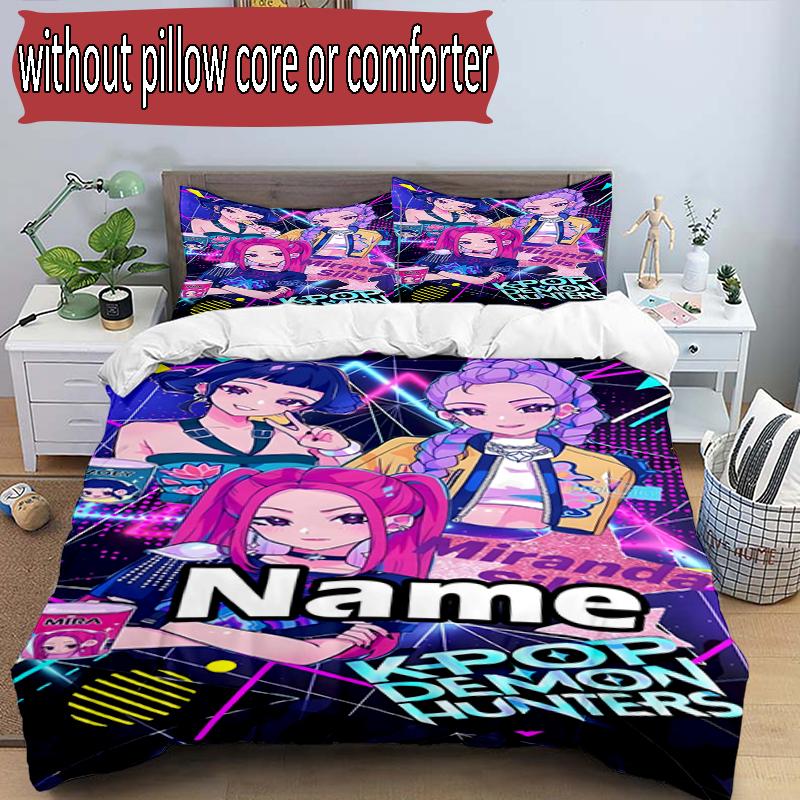 Set copripiumino 3 pezzi (1*Copripiumino + 2*Federe, Senza Nucleo), Set Biancheria da Letto Personalizzato con Nome KPop Cacciatori di Demoni, Decorazione Camera da Letto Casa Regalo