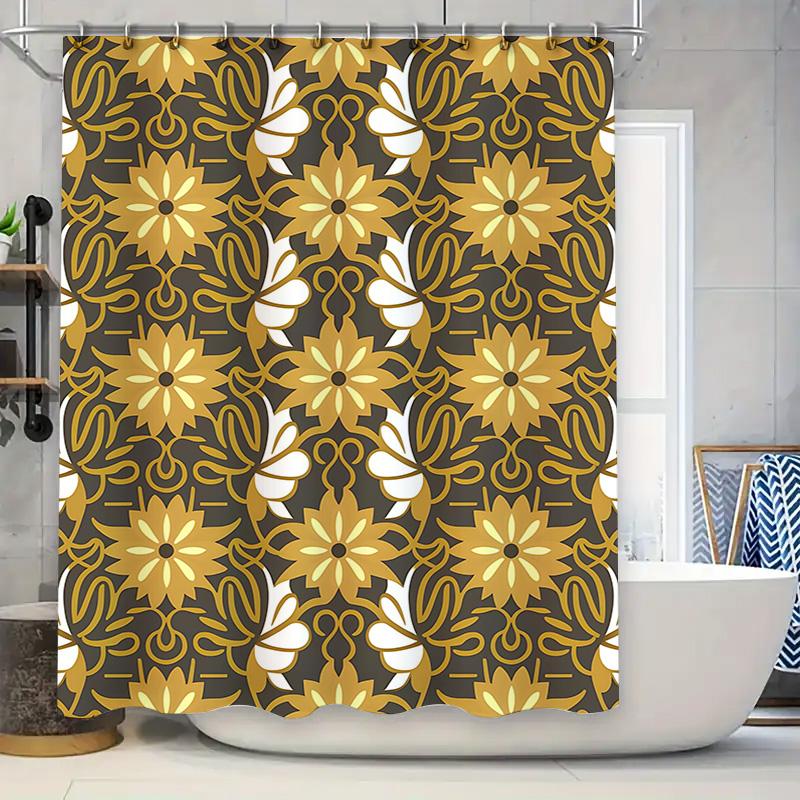 Luxury Gold Floral Shower Curtain Perfect Addition For Your Bathroom Decor! 180X240Cm Waterproof Fabric With Rod Pocket Holes Co