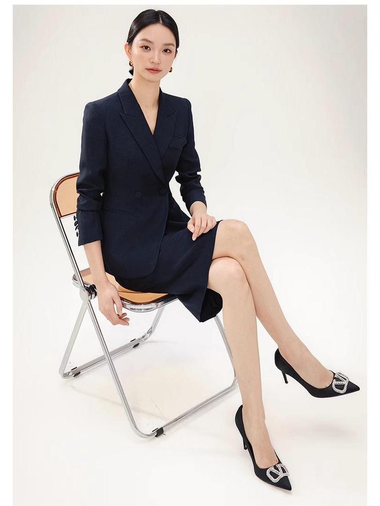 Navy Blue High-End Professional Goddess Suit - Spring/Autumn Two-Piece Skirt Set for Jewelry Store Workwear